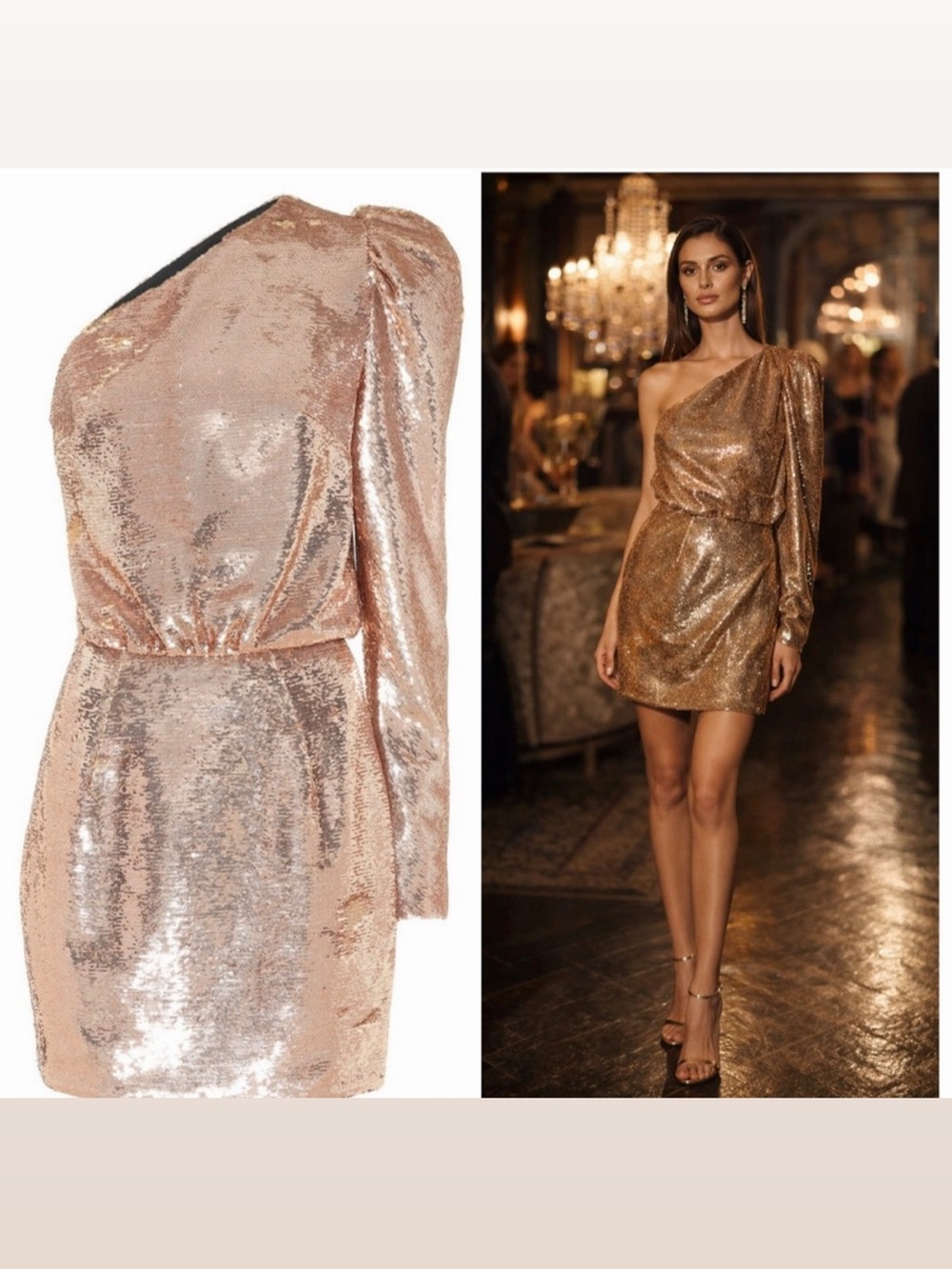Alexandre Vauthier Gold Sequin Mini Dress One Shoulder 10 Cocktail Party 🟡